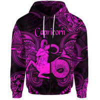 Zip-Hoodie mit Capricorn-Design, polynesische Ornamente, Vorderansicht