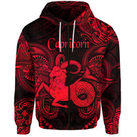 Capricorn Zodiac Polynesian Zip Hoodie Unique Style Red LT8 - Wonder Print Shop