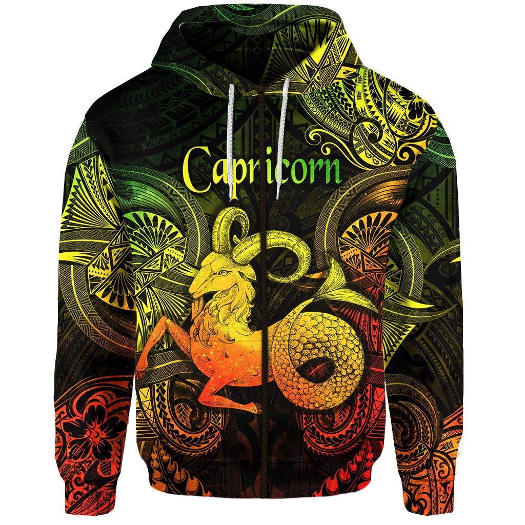 Capricorn Zodiac Polynesian Zip Hoodie Unique Style Reggae LT8 - Wonder Print Shop