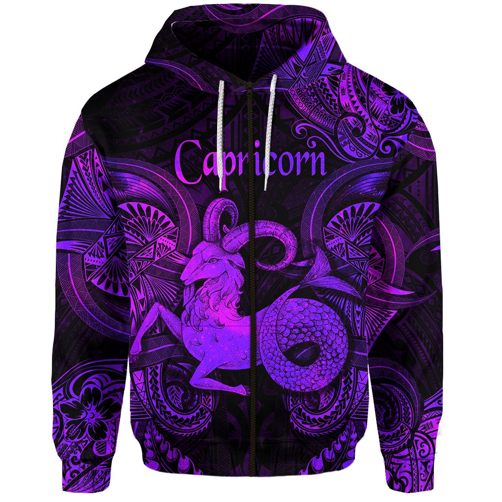 Custom Capricorn Zodiac Polynesian Zip Hoodie Unique Style Purple LT8 - Wonder Print Shop