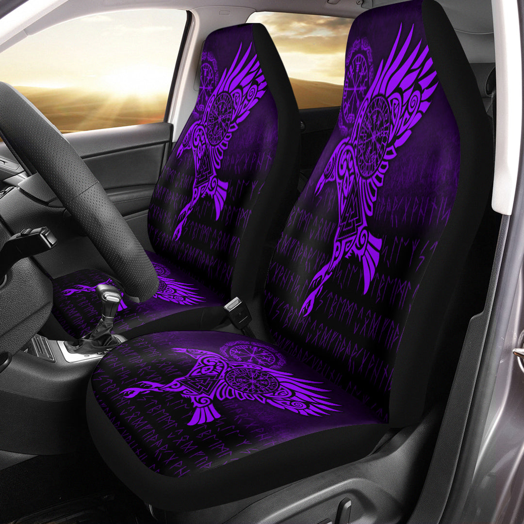 Viking Car Seat Covers Raven Vegvisir Tattoo Purple Version Car Seat Covers RLT12 - Wonder Print Shop