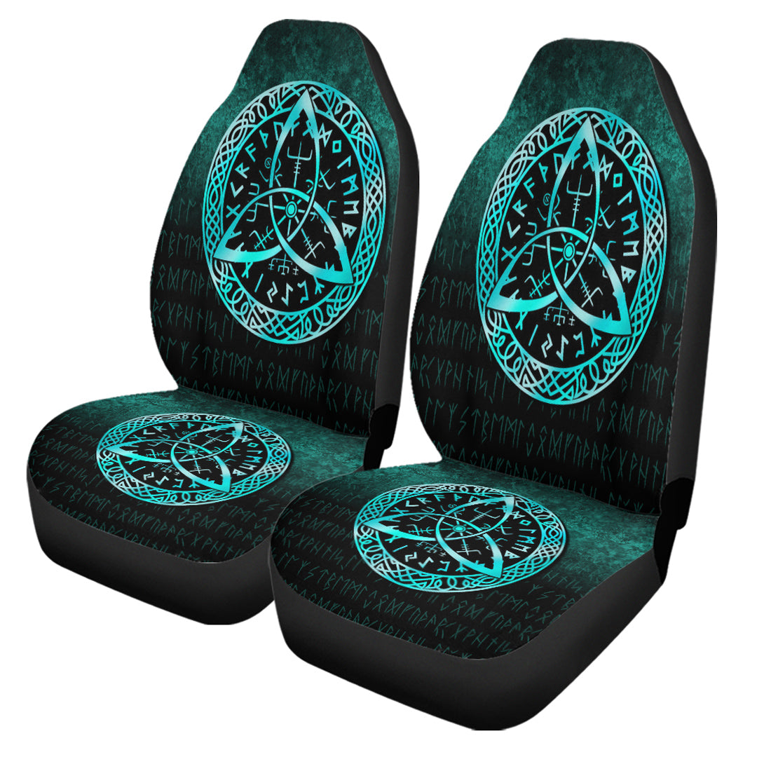 Viking Car Seat Covers Vegvisir Nordic Viking Rune Cyan Version Car Seat Covers RLT12 - Wonder Print Shop