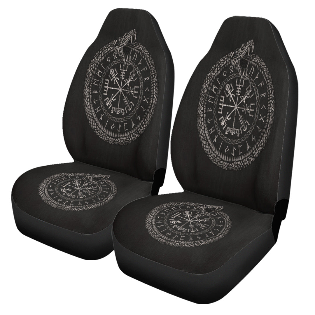 Viking Car Seat Covers Viking Vegvisir with Ouroboros and Runes Car Seat Covers RLT12 - Wonder Print Shop