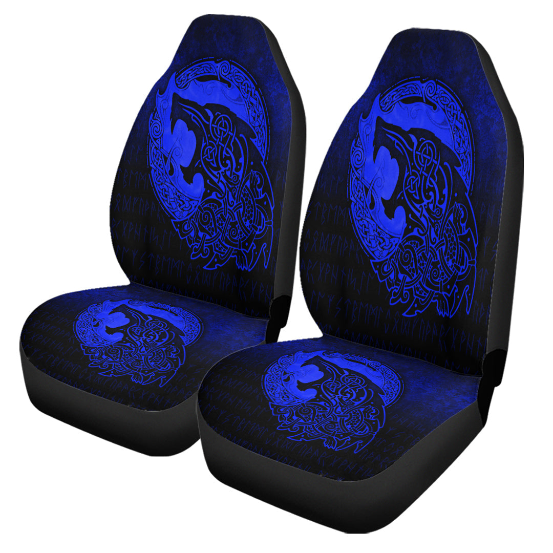 Viking Car Seat Covers Fenrir Viking 3D Tattoo Blue Version Car Seat Covers RLT12 - Wonder Print Shop