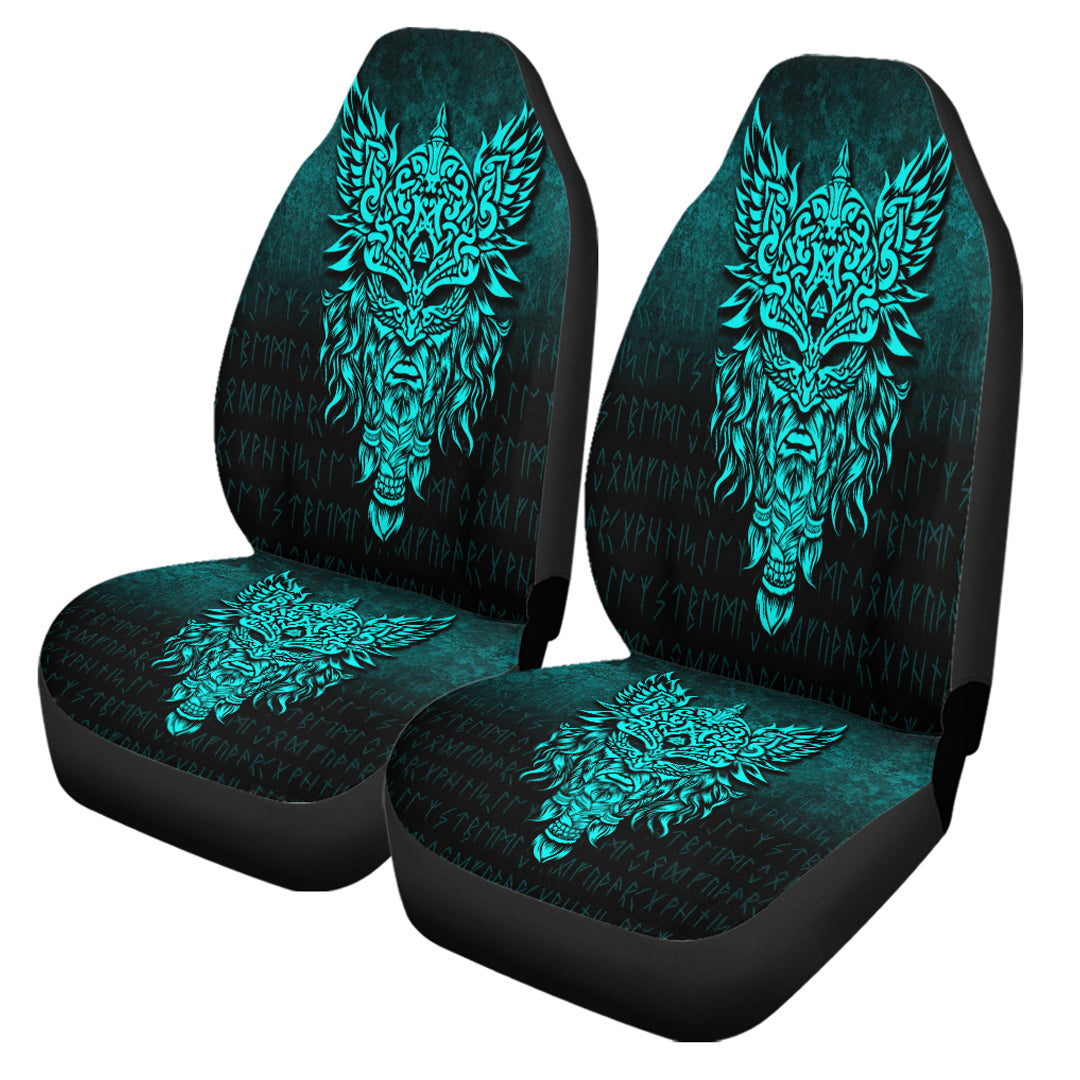 Viking Car Seat Covers Odin The Allfather Asgard God and Chief Of Aesir Cyan Version Car Seat Covers RLT12 - Wonder Print Shop