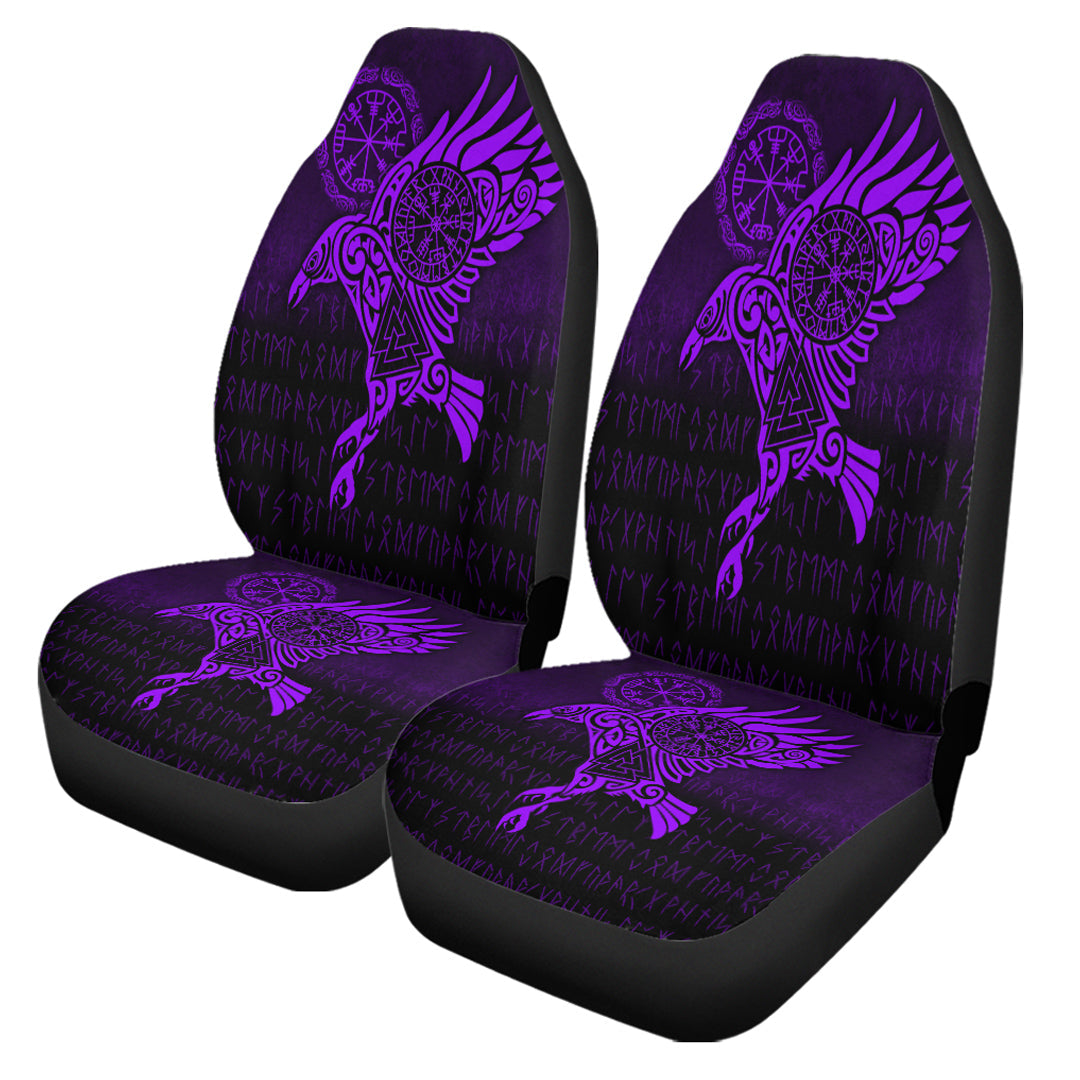 Viking Car Seat Covers Raven Vegvisir Tattoo Purple Version Car Seat Covers RLT12 - Wonder Print Shop