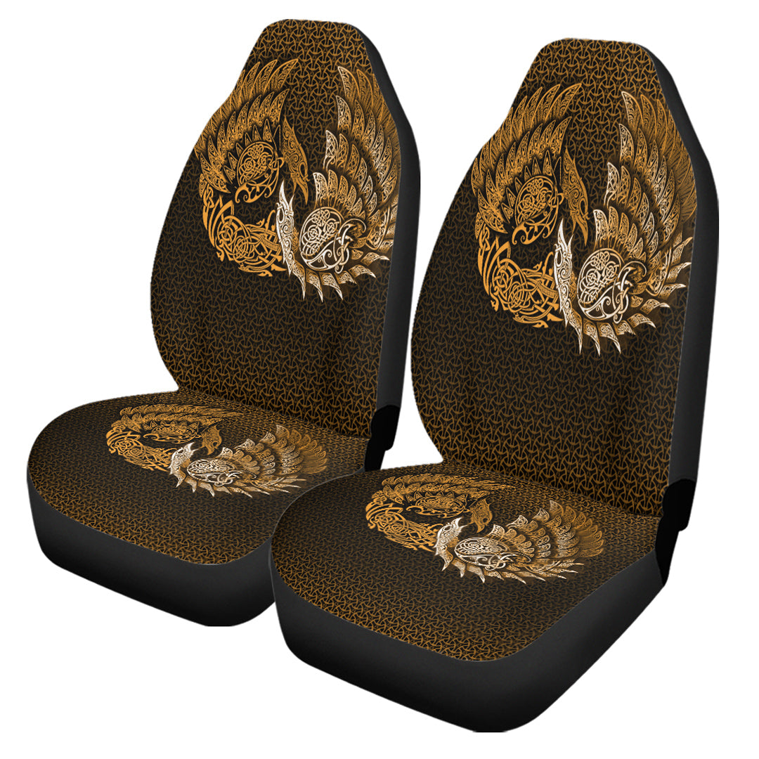 Viking Car Seat Covers Ragnarok Huginn Muninn Gold Version Car Seat Covers RLT12 - Wonder Print Shop