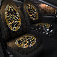 Viking Car Seat Covers Vegvisir Nordic Viking Rune Gold Version Car Seat Covers RLT12 - Wonder Print Shop