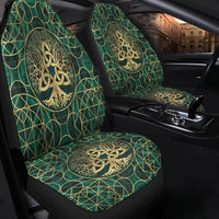 Viking Car Seat Covers Tree Of Life with Triquetra Malachite and Gold Car Seat Covers RLT12 - Wonder Print Shop