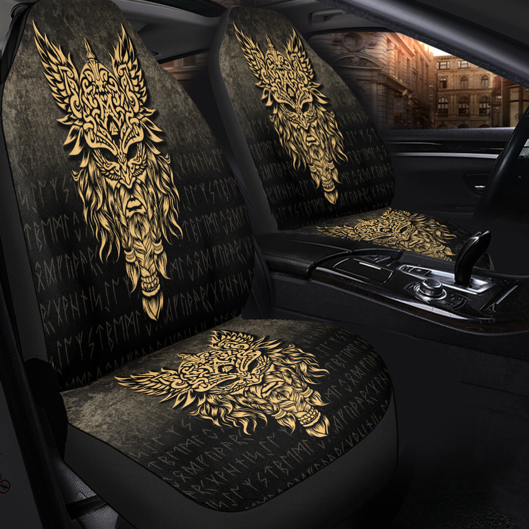 Viking Car Seat Covers Odin The Allfather Asgard God and Chief Of Aesir Gold Version Car Seat Covers RLT12 - Wonder Print Shop