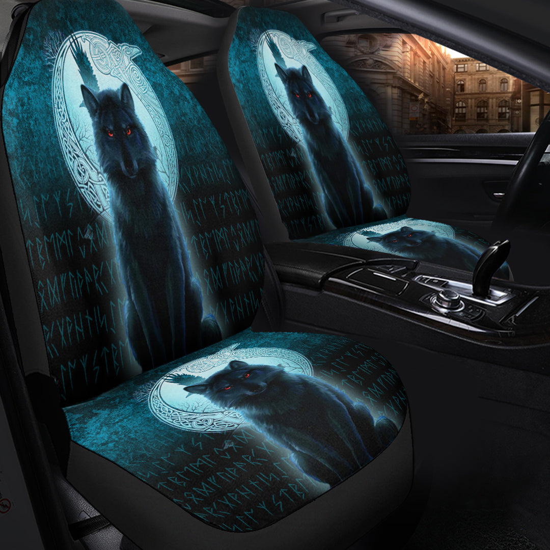 Viking Car Seat Covers Fenrir Viking Wolf Cyan Version Car Seat Covers RLT12 - Wonder Print Shop