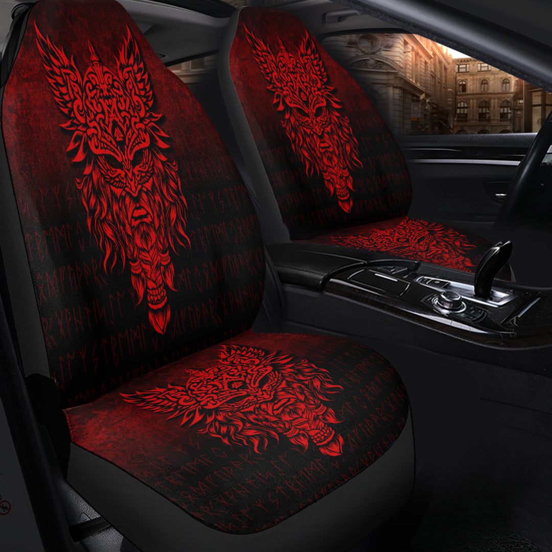 Viking Car Seat Covers Odin The Allfather Asgard God and Chief Of Aesir Red Version Car Seat Covers RLT12 - Wonder Print Shop