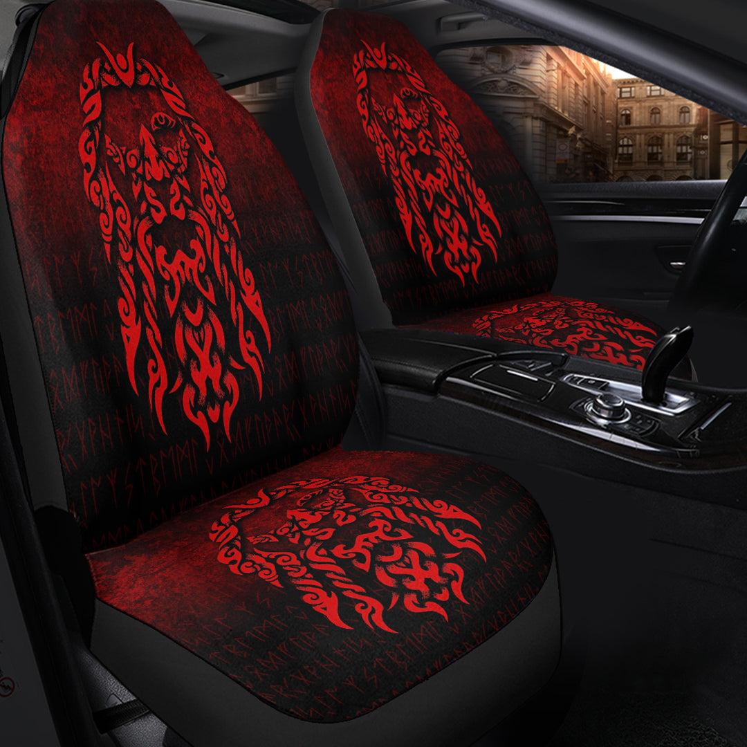 Viking Car Seat Covers Viking God Odin Allfather In Asgard Raven God Red Version Car Seat Covers RLT12 - Wonder Print Shop