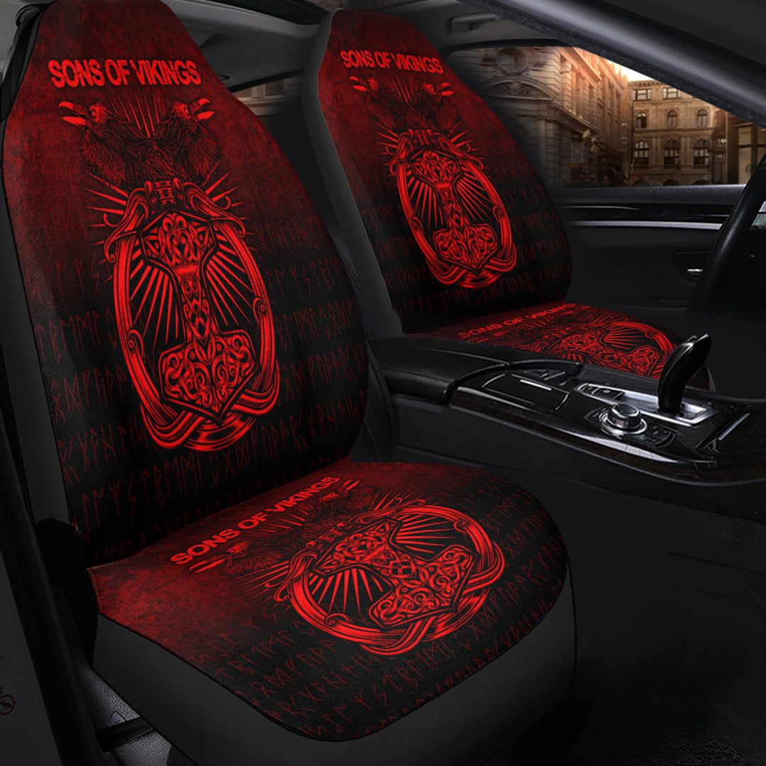 Viking Car Seat Covers Vikings Ravens Mjolnir Red Version Car Seat Covers RLT12 - Wonder Print Shop