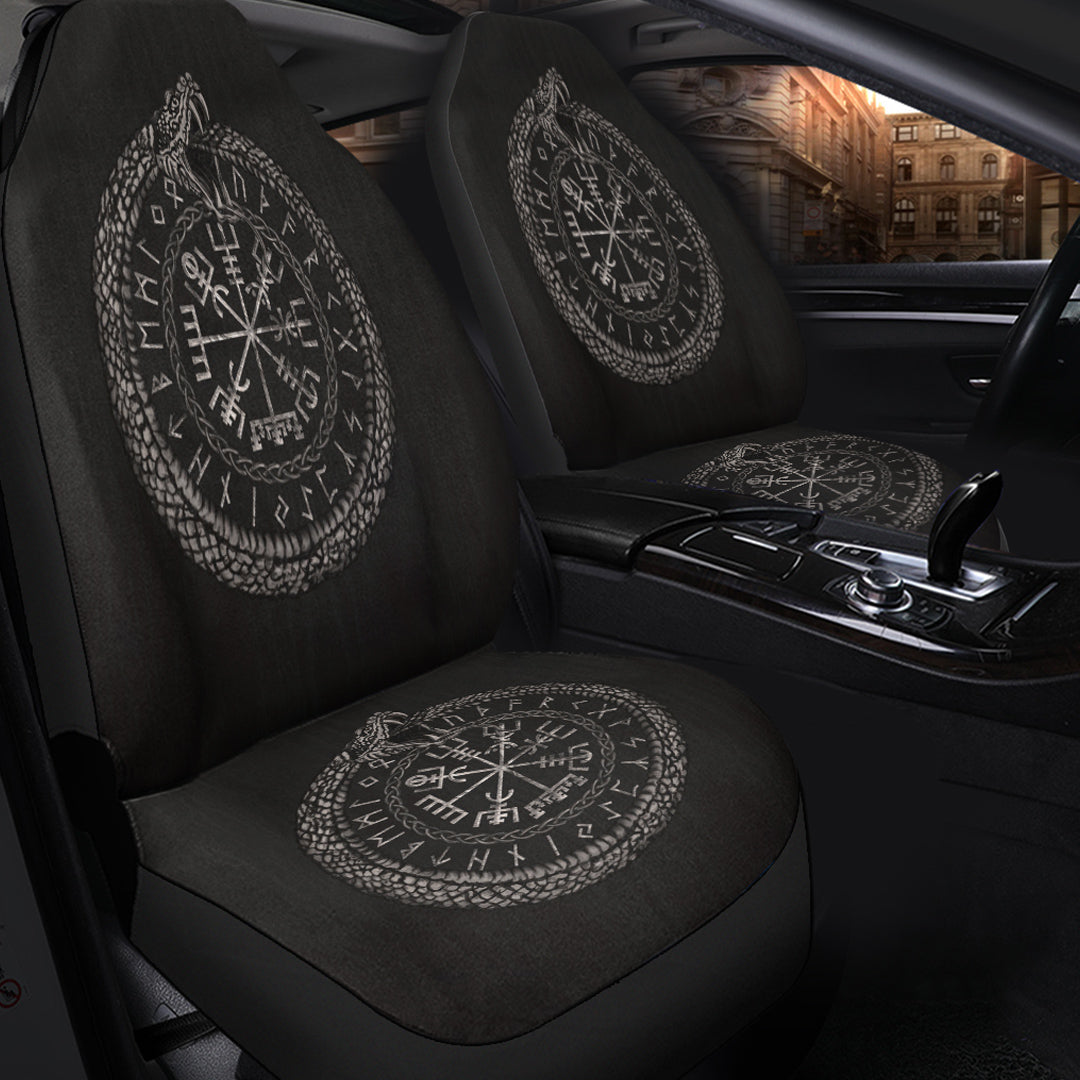 Viking Car Seat Covers Viking Vegvisir with Ouroboros and Runes Car Seat Covers RLT12 - Wonder Print Shop