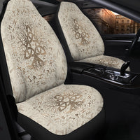 Viking Car Seat Covers Tree Of Life with Triquetra and Futhark Pastel Gold Car Seat Covers RLT12 - Wonder Print Shop