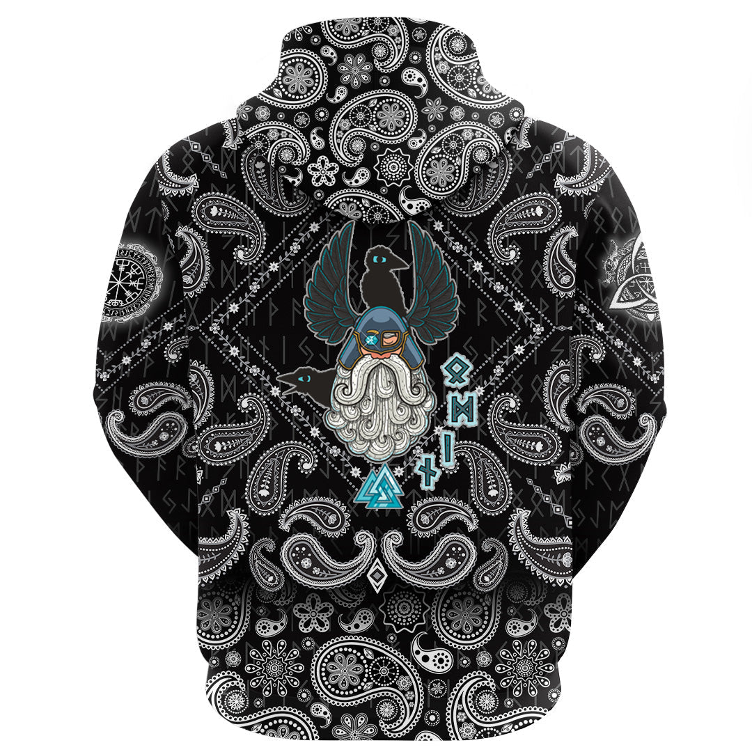 Viking Hoodie Cartoon Of The Norse God Odin with Bandana Paisley Style RLT12 - Wonder Print Shop