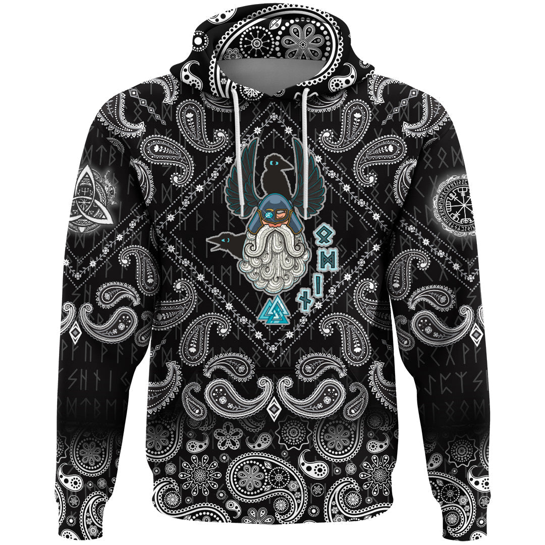 Viking Hoodie Cartoon Of The Norse God Odin with Bandana Paisley Style RLT12 - Wonder Print Shop