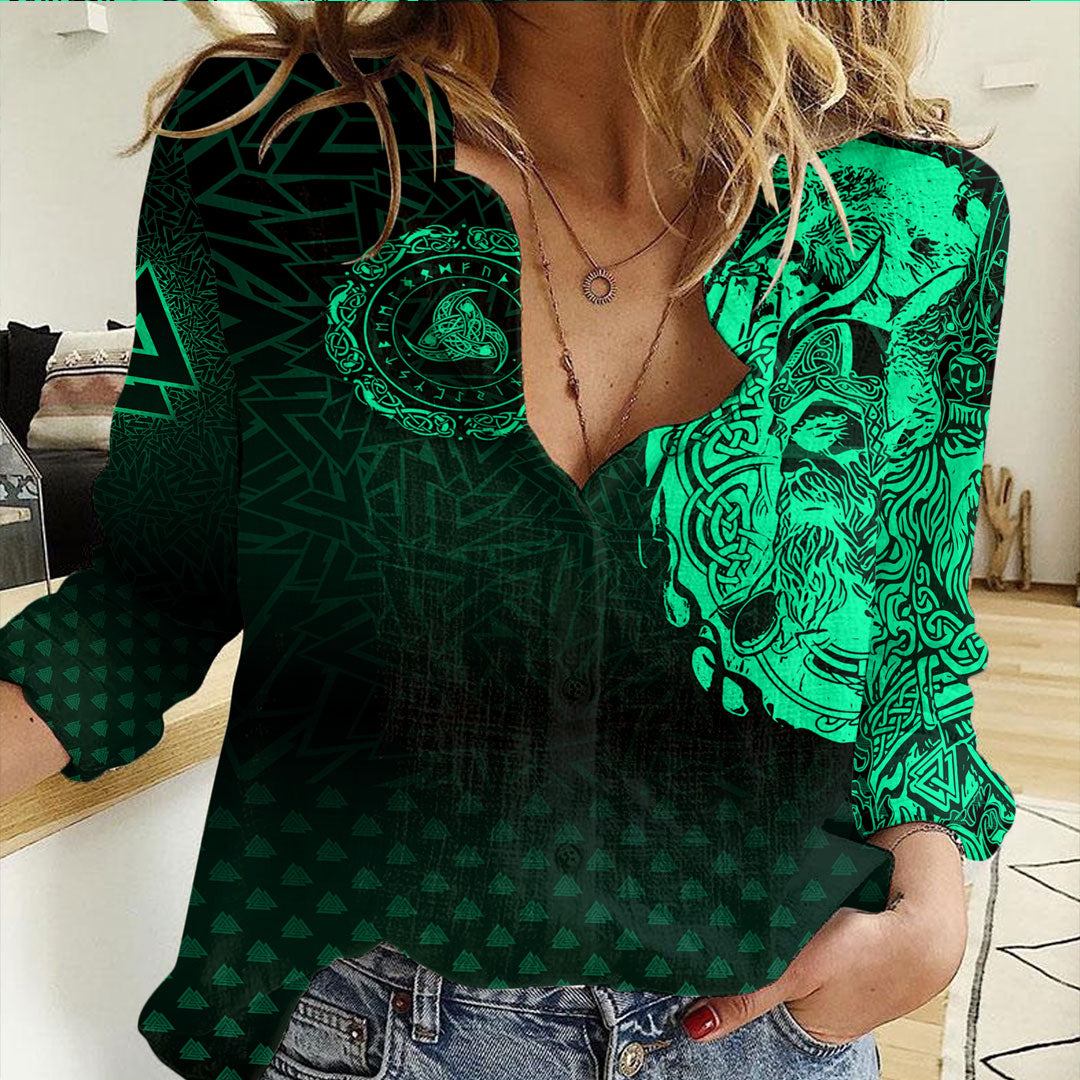 Viking Clothing Viking Odin Raven Tattoo Style Green Version Casual Shirt RLT12 - Wonder Print Shop