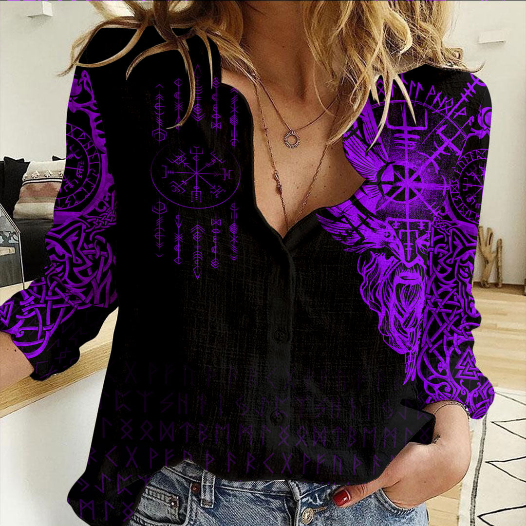 Viking Clothing Viking Compass Vegvisir Tattoo Purple Version Casual Shirt RLT12 - Wonder Print Shop