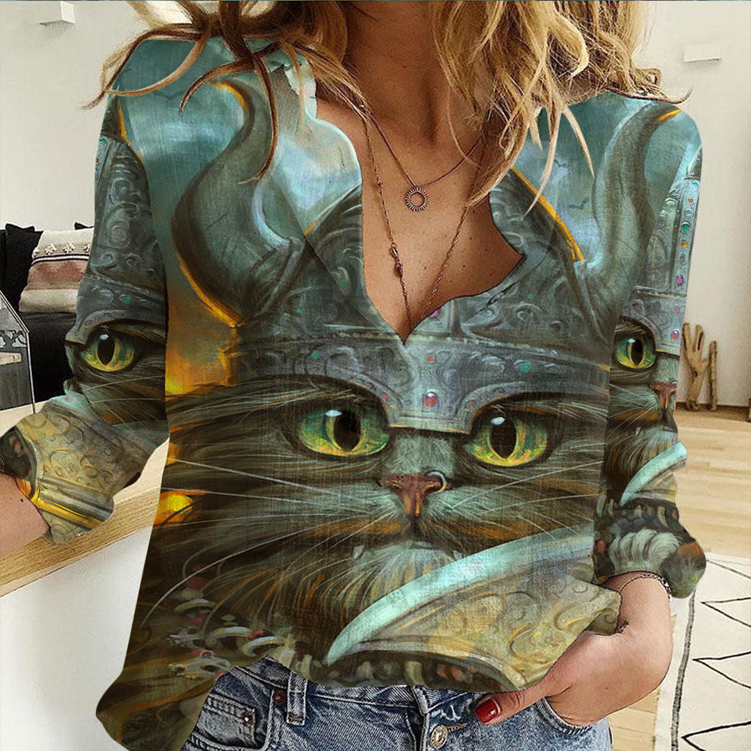 Viking Clothing Vikings Cat Warrior Casual Shirt RLT12 - Wonder Print Shop