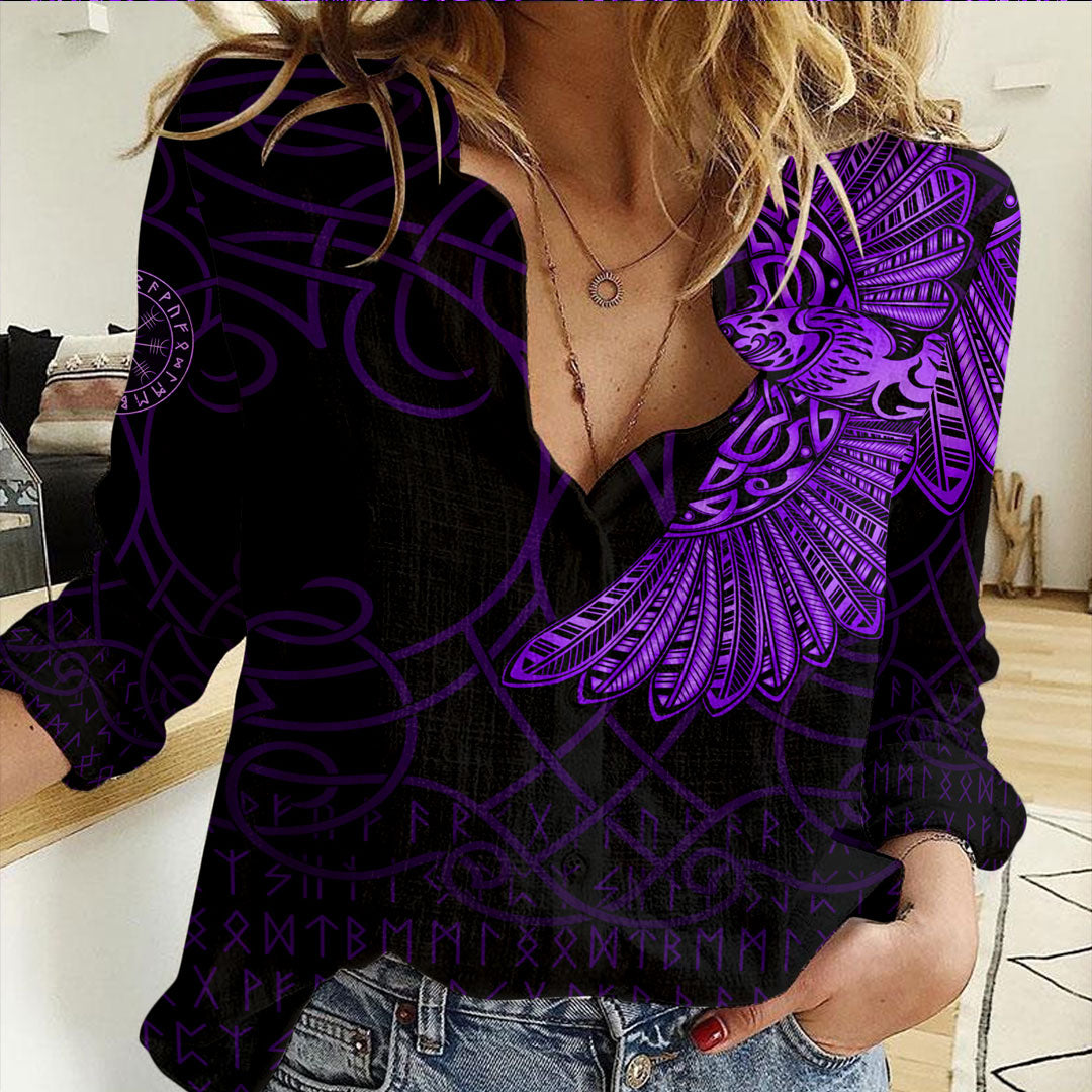 Viking Clothing Viking Odins Raven Tattoo Purple Version Casual Shirt RLT12 - Wonder Print Shop