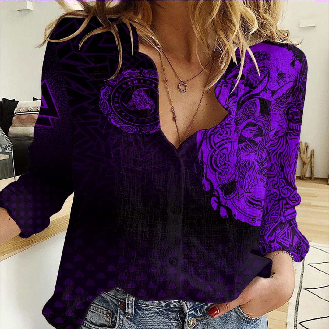 Viking Clothing Viking Odin Raven Tattoo Style Purple Version Casual Shirt RLT12 - Wonder Print Shop