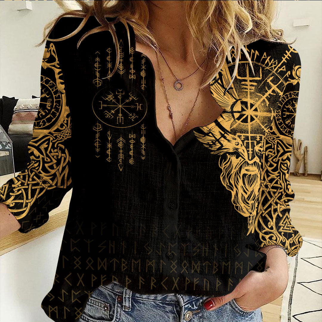 Viking Clothing Viking Compass Vegvisir Tattoo Gold Version Casual Shirt RLT12 - Wonder Print Shop