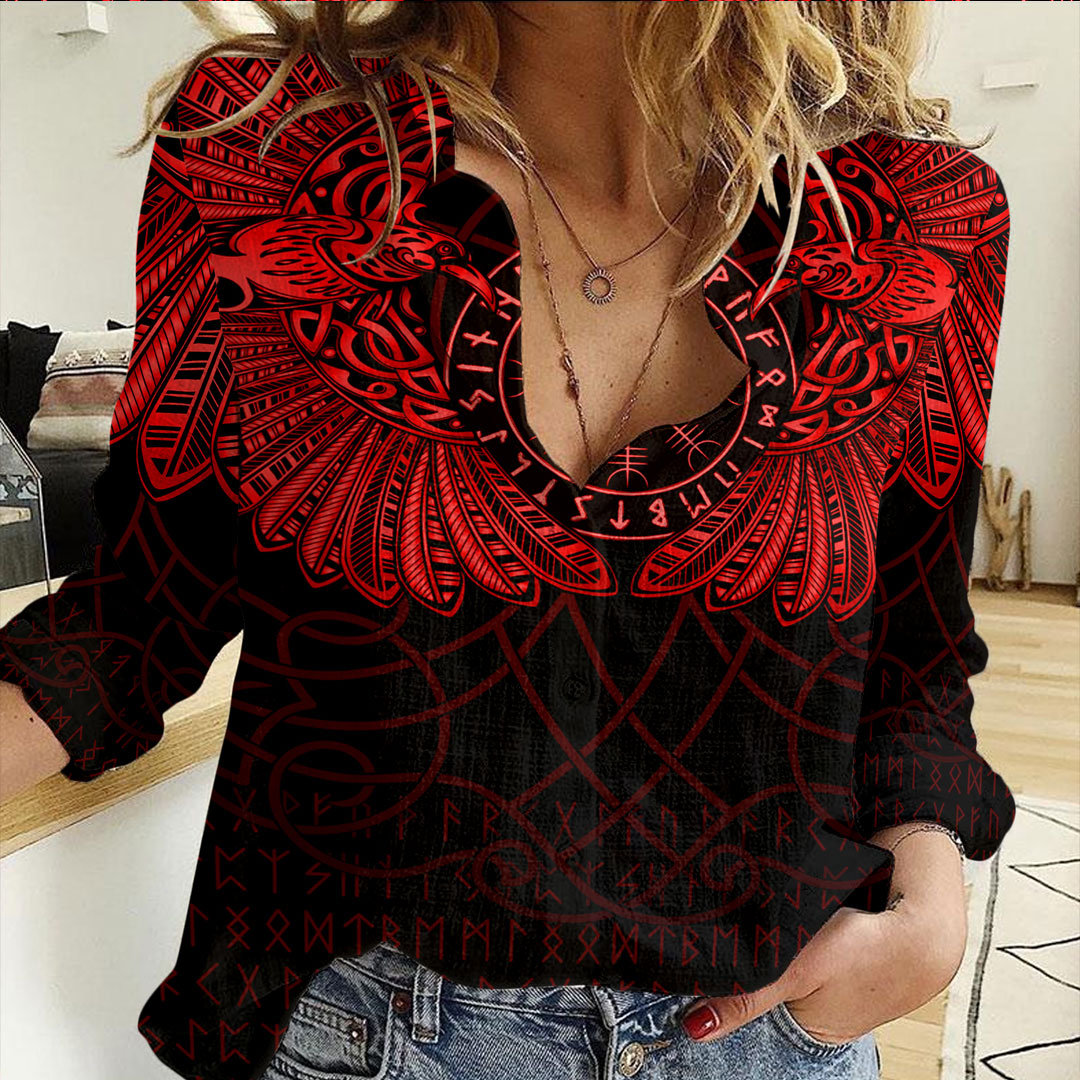Viking Clothing Viking Odin's Celtic Two Ravens Red Version Casual Shirt RLT12 - Wonder Print Shop