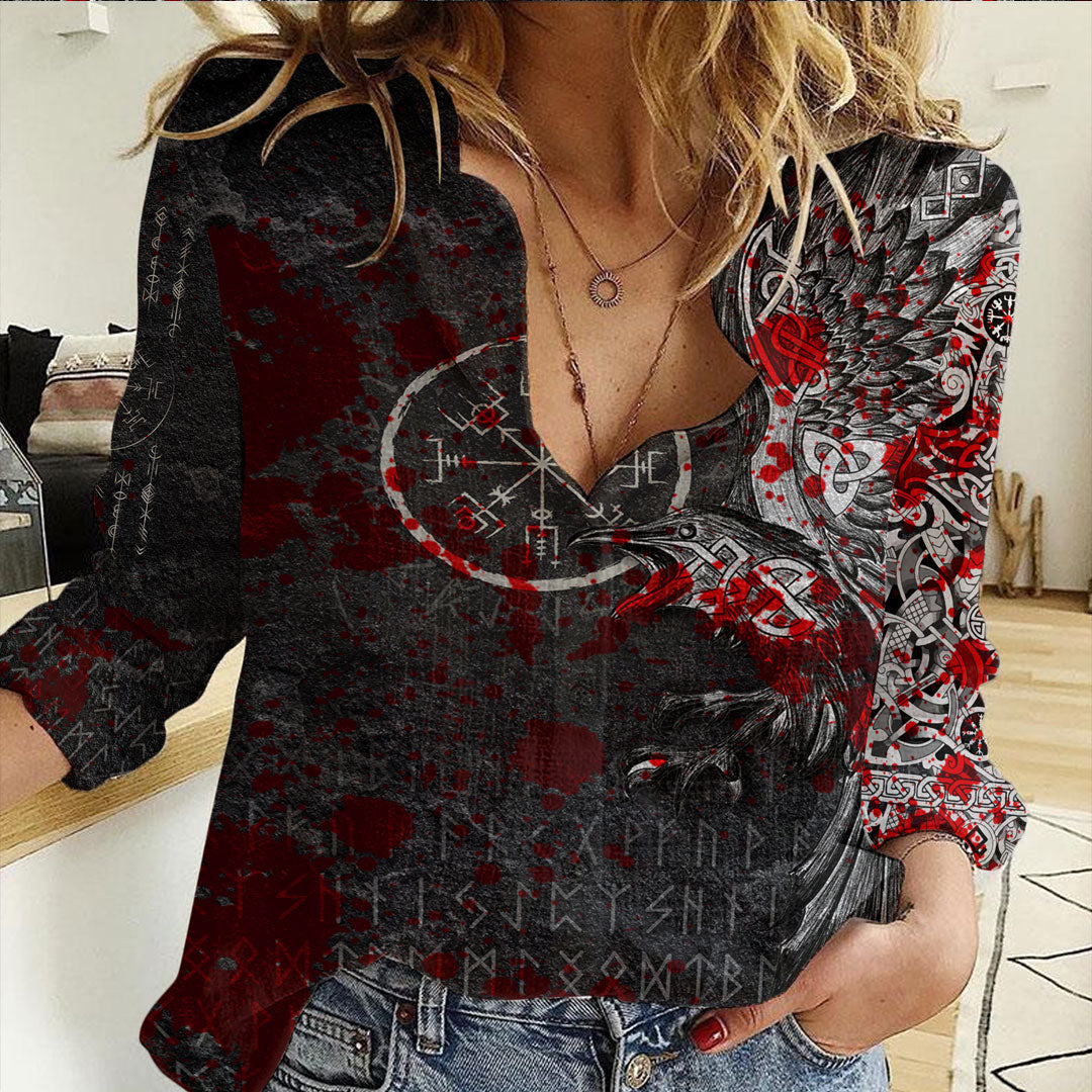 Viking Clothing Viking Odin Raven Tattoo Style Blood Version Casual Shirt RLT12 - Wonder Print Shop