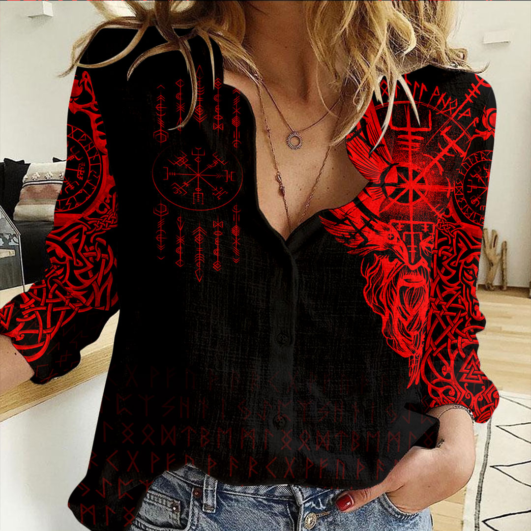 Viking Clothing Viking Compass Vegvisir Tattoo Red Version Casual Shirt RLT12 - Wonder Print Shop