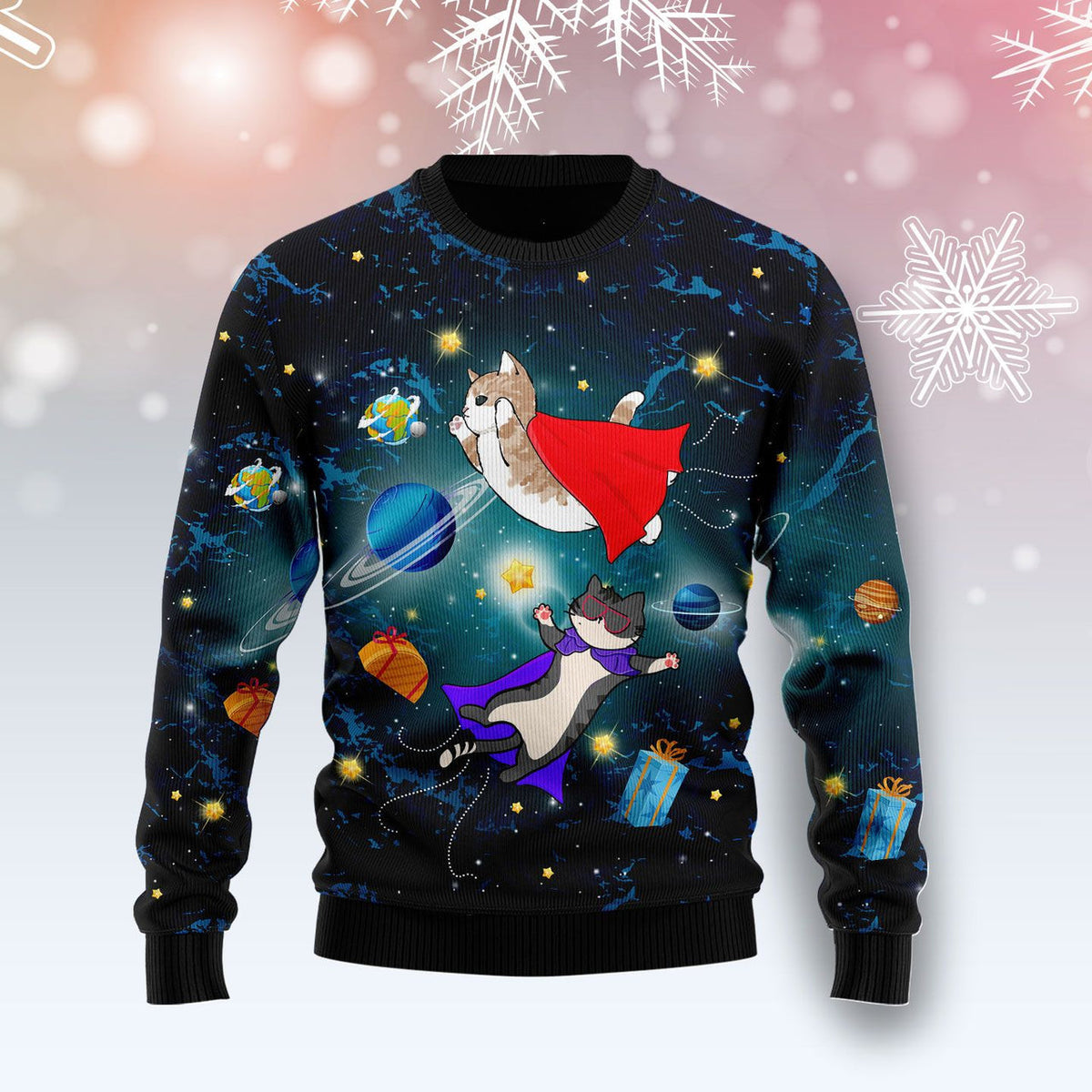 Space cat christmas sweater on sale