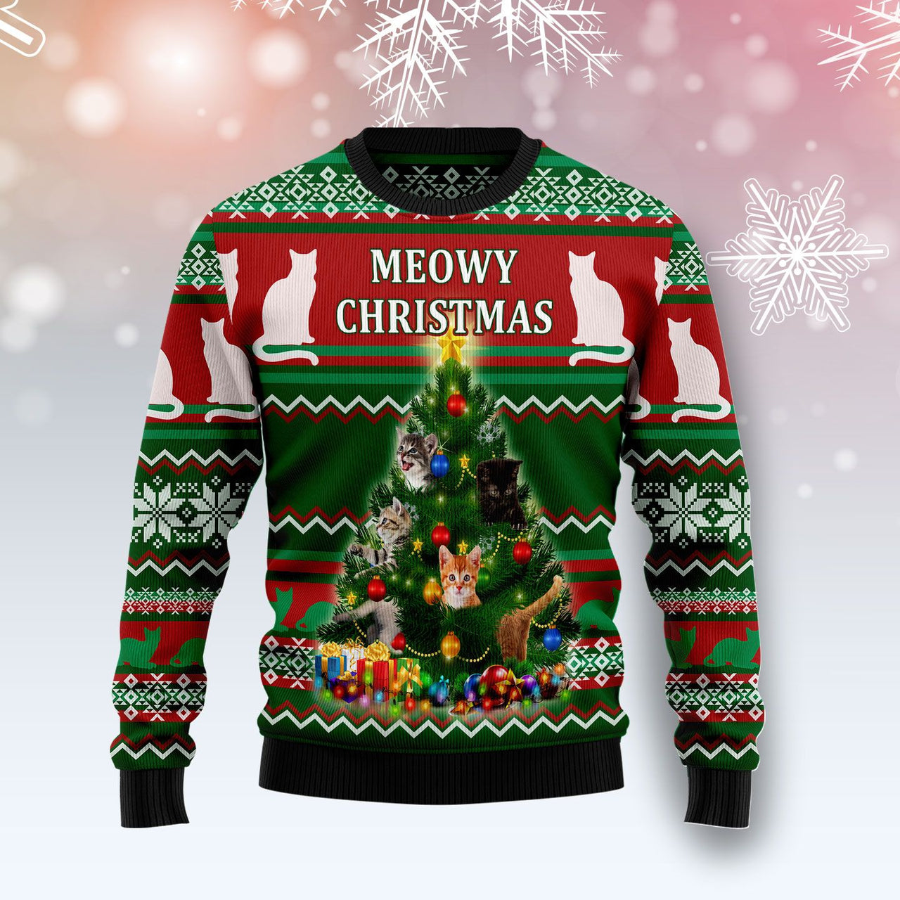 Cat Meowy Ugly Christmas Sweater - Wonder Print Shop
