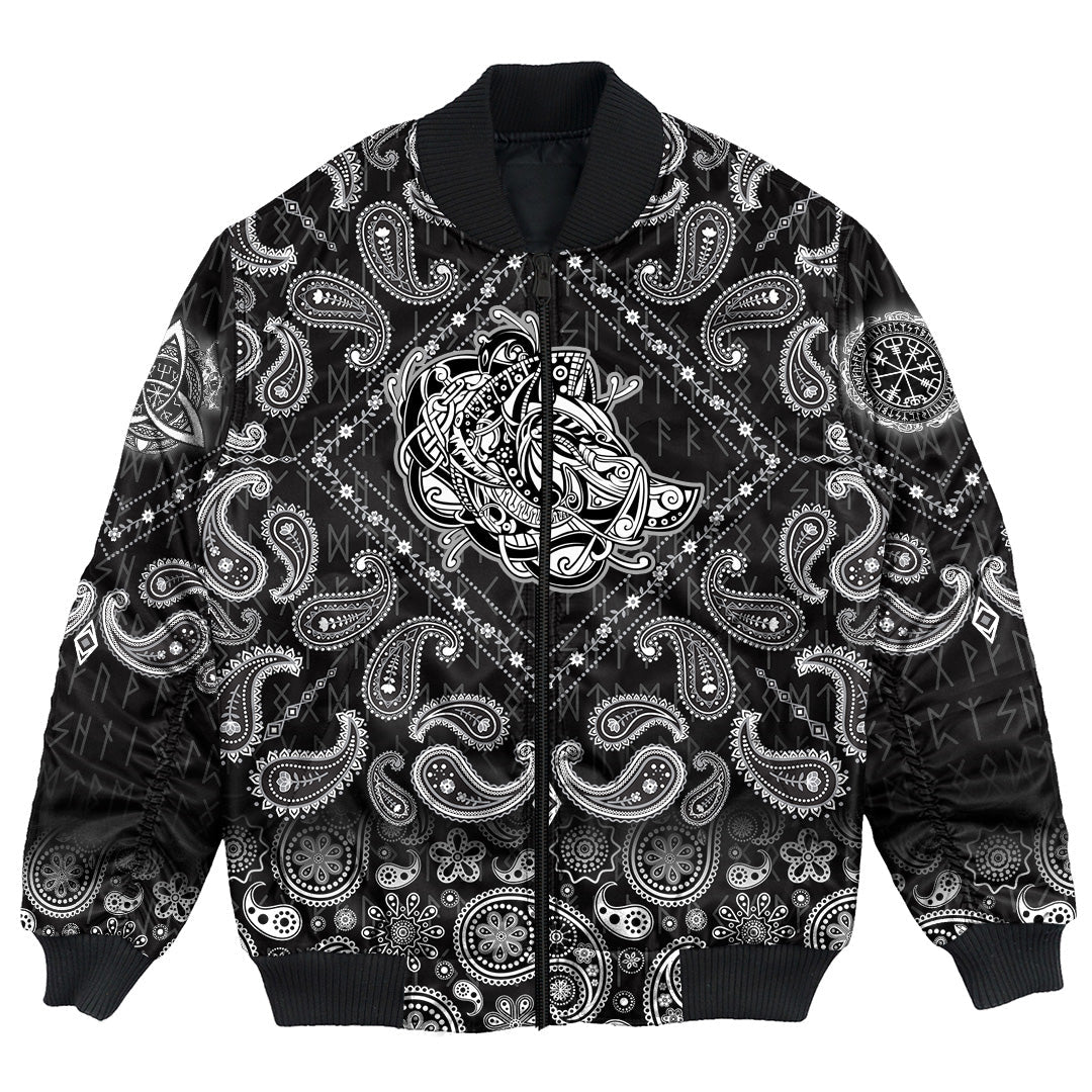 Viking Bomber Jacket Celtic Boar with Bandana Paisley Style RLT12 - Wonder Print Shop
