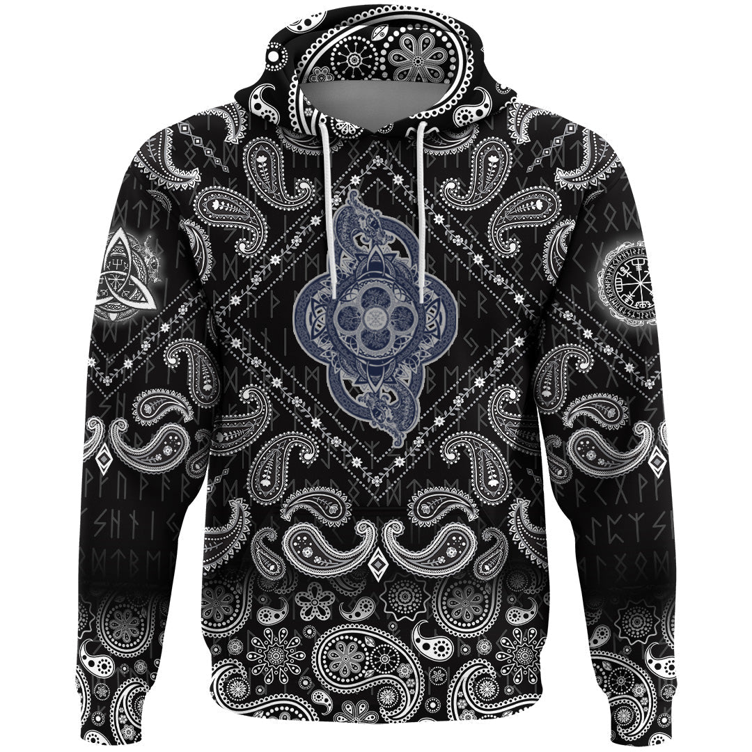 Viking Hoodie Celtic Dragon Tattoo and Symbol Of Force Dream Magic with Bandana Paisley Style RLT12 - Wonder Print Shop