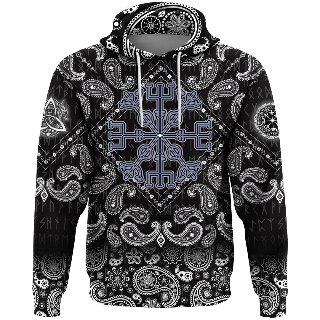 Viking Hoodie Celtic Helm Of Awe Aegishjalmur with Bandana Paisley Style RLT12 - Wonder Print Shop