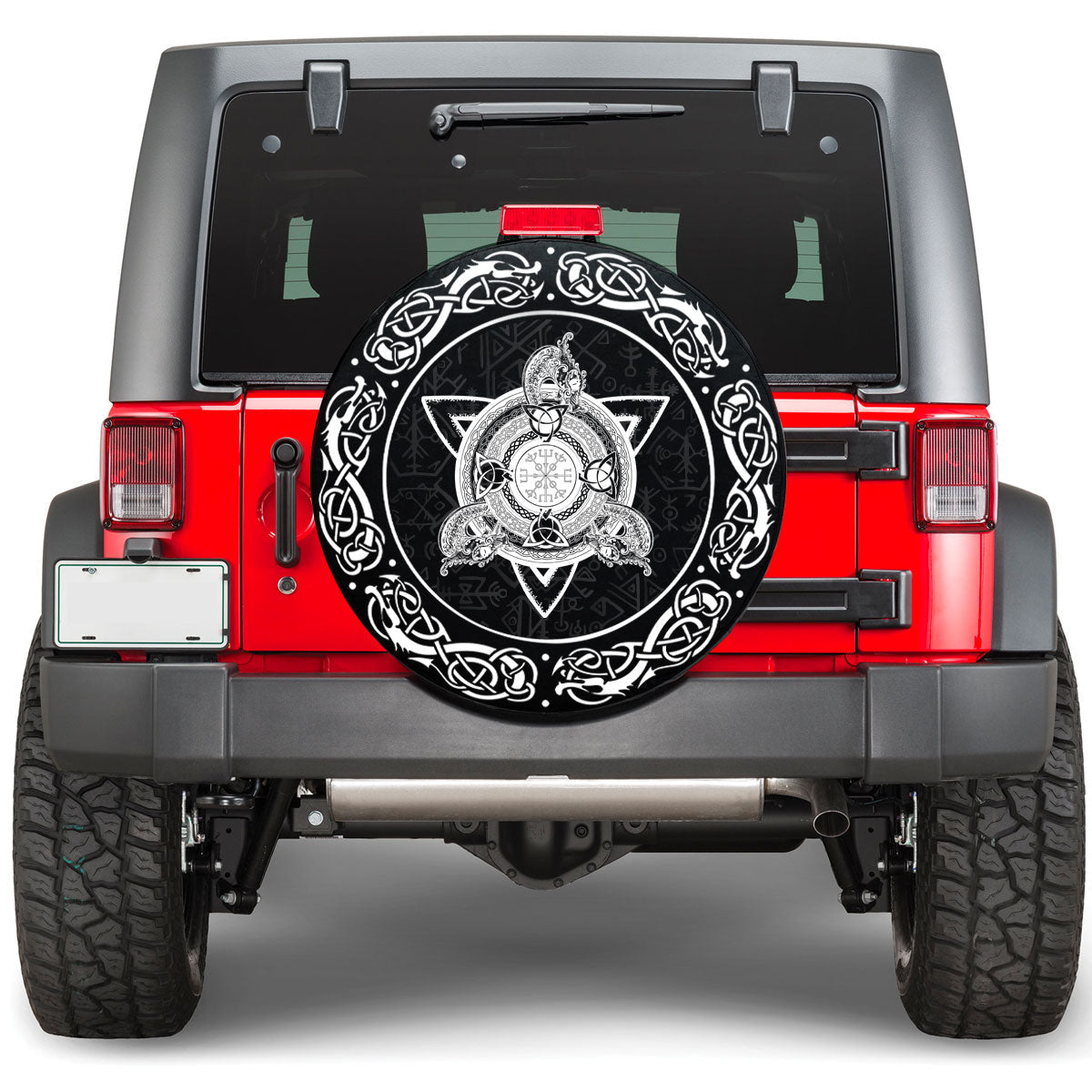 Viking Celtic Knot Tattoo Art and Helm Of Awe Viking Spare Tire Cover RLT12 - Wonder Print Shop