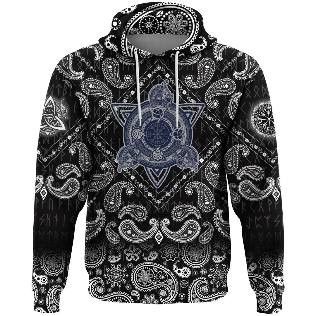 Viking Hoodie Celtic Knot Tattoo Art and Helm Of Awe with Bandana Paisley Style RLT12 - Wonder Print Shop