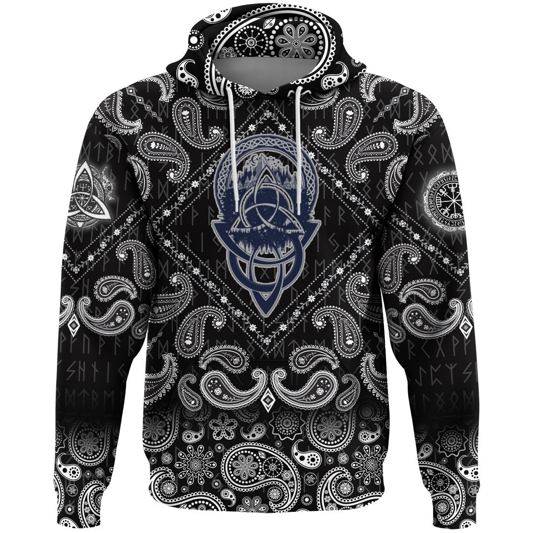 Viking Hoodie Celtic Knot Tattoo Mountain Forest Symbol Travel with Bandana Paisley Style RLT12 - Wonder Print Shop