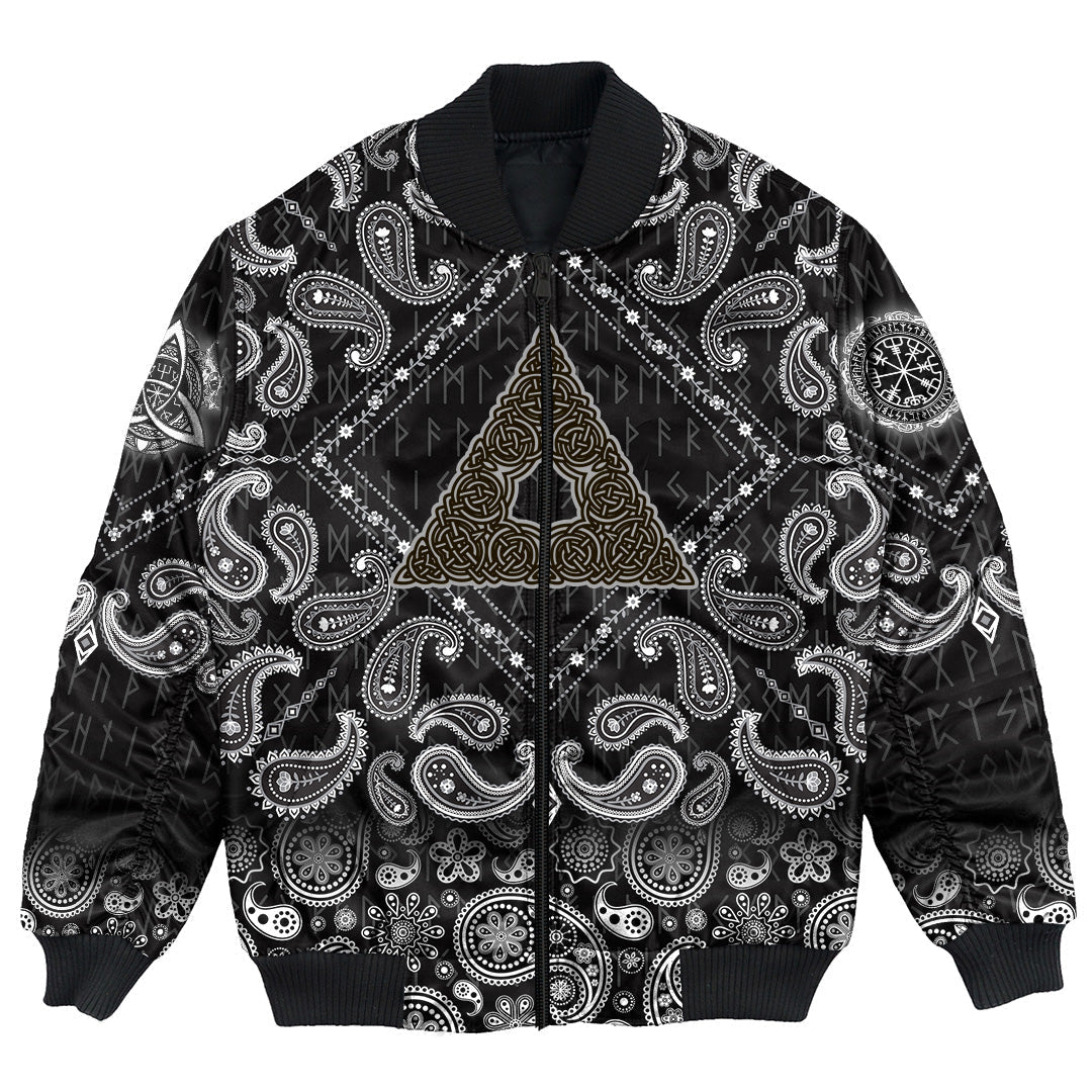 Viking Bomber Jacket Celtic Knot Triangle with Bandana Paisley Style RLT12 - Wonder Print Shop