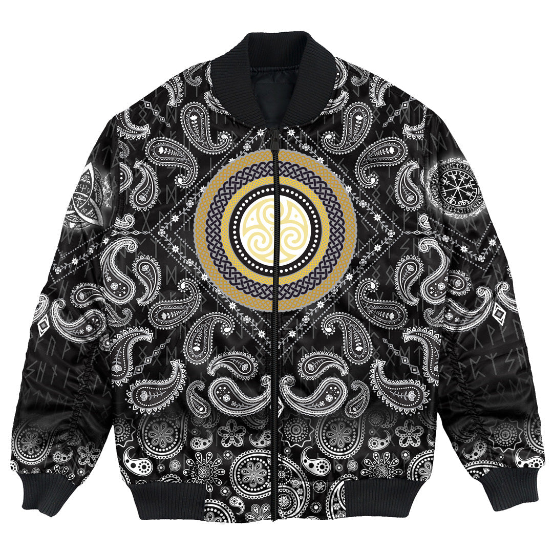 Viking Bomber Jacket Celtic Magic Set with Bandana Paisley Style RLT12 - Wonder Print Shop