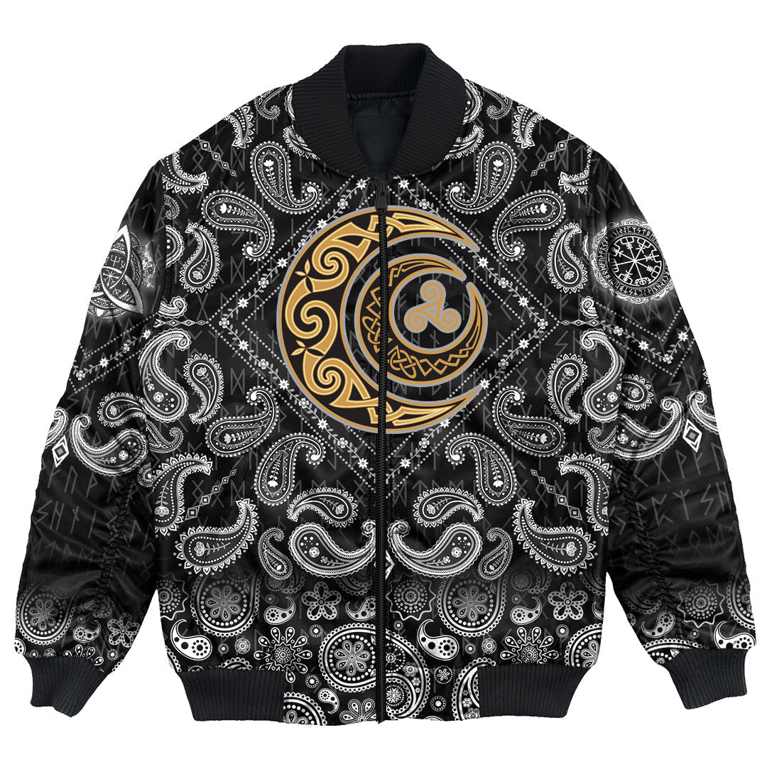 Viking Bomber Jacket Celtic Moons with Bandana Paisley Style RLT12 - Wonder Print Shop