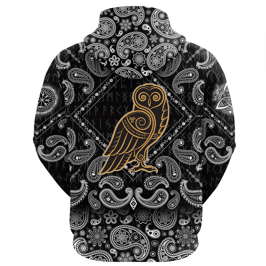 Viking Hoodie Celtic Owl with Bandana Paisley Style RLT12 - Wonder Print Shop