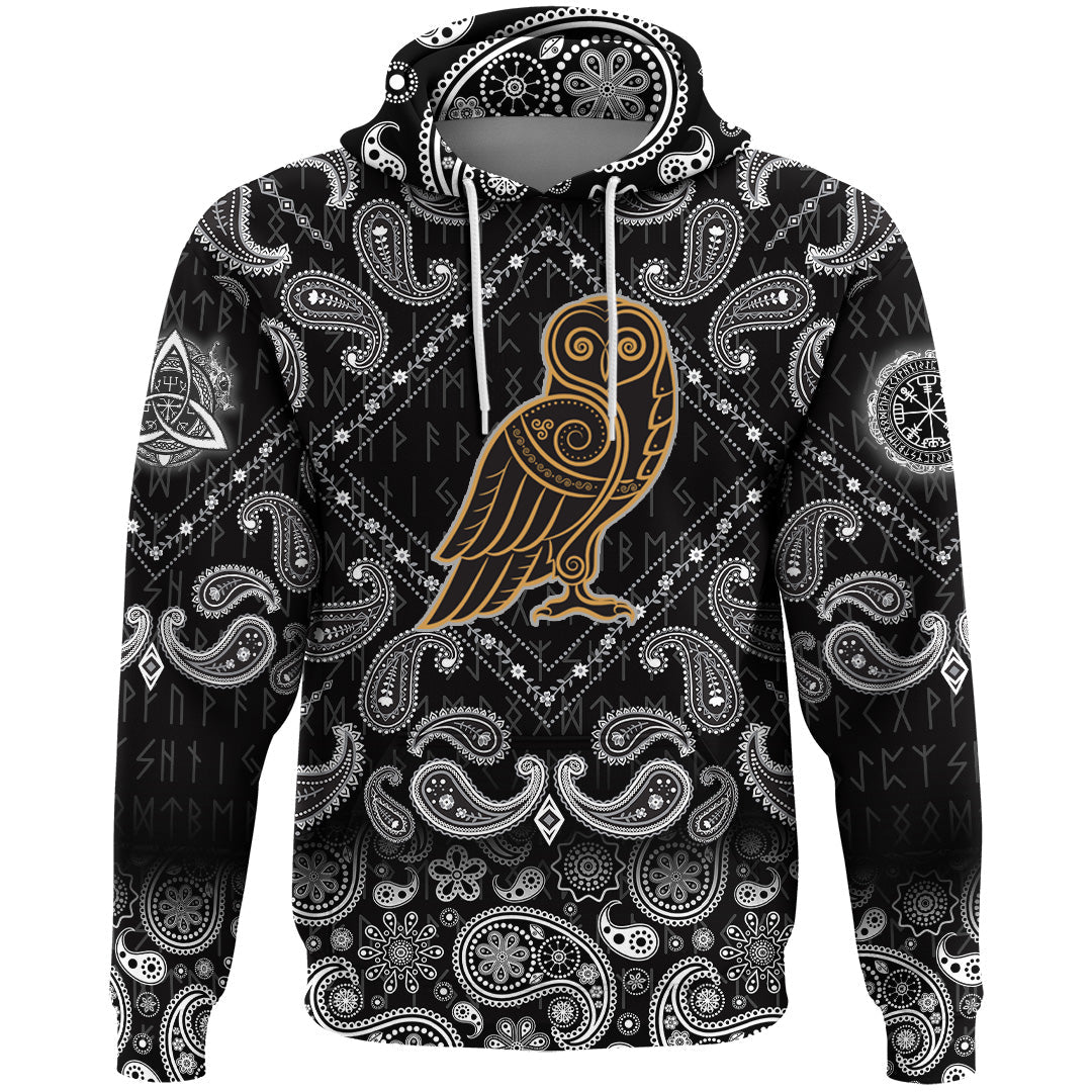 Viking Hoodie Celtic Owl with Bandana Paisley Style RLT12 - Wonder Print Shop