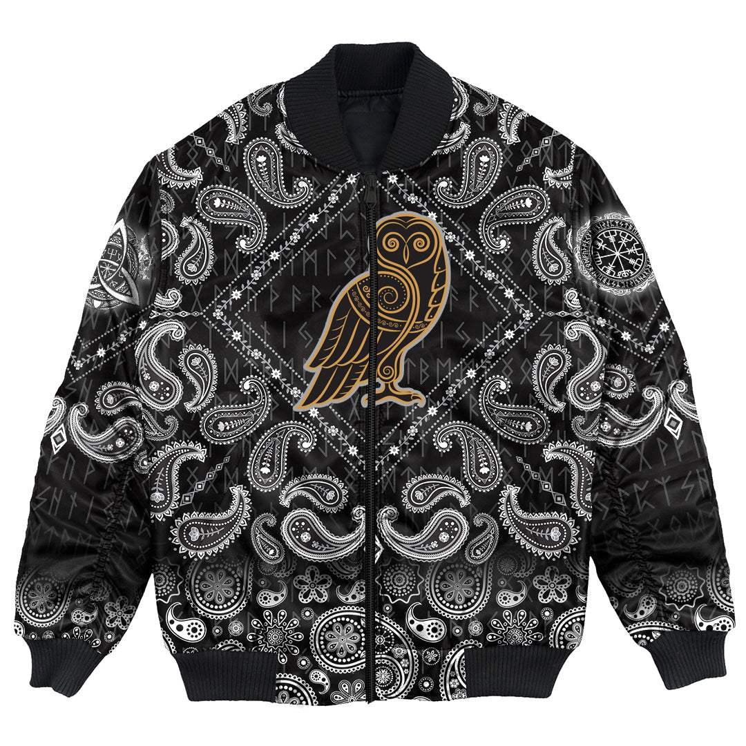 Viking Bomber Jacket Celtic Owl with Bandana Paisley Style RLT12 - Wonder Print Shop