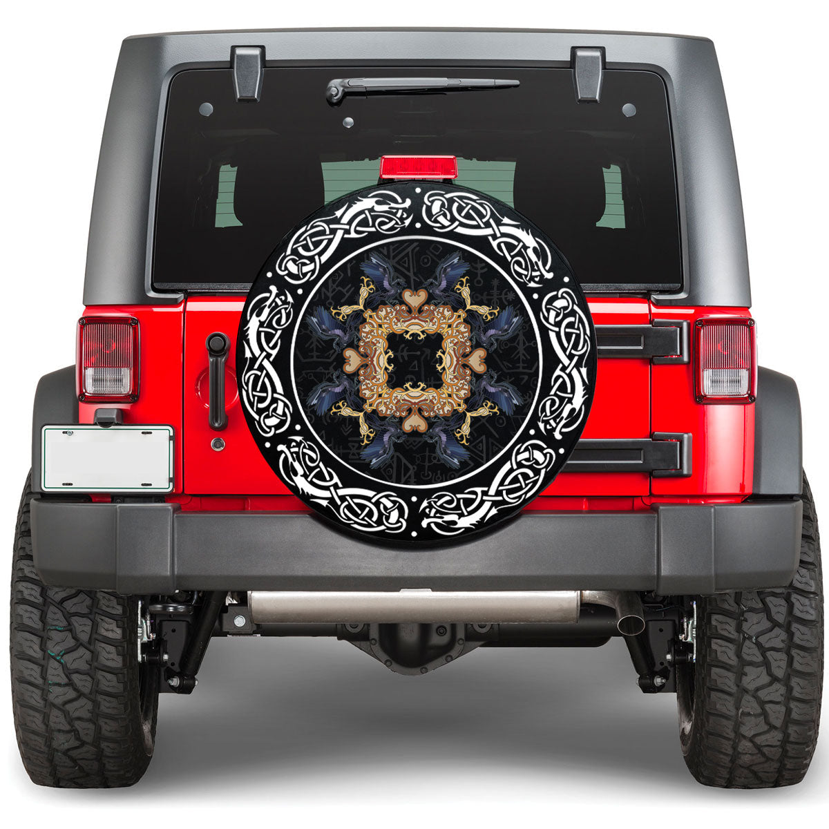 Viking Celtic Raven Ornament Frame Colorful Viking Spare Tire Cover RLT12 - Wonder Print Shop