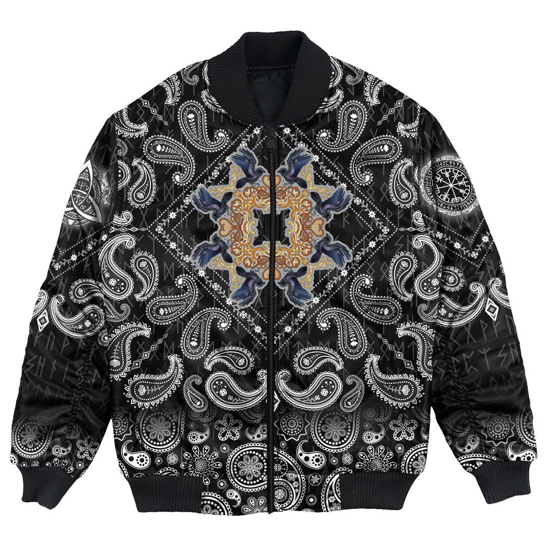 Viking Bomber Jacket Celtic Raven Ornament Frame Colorful with Bandana Paisley Style RLT12 - Wonder Print Shop