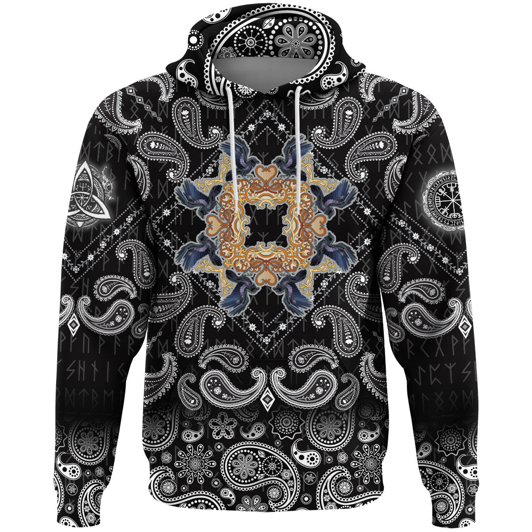 Viking Hoodie Celtic Raven Ornament Frame Colorful with Bandana Paisley Style RLT12 - Wonder Print Shop