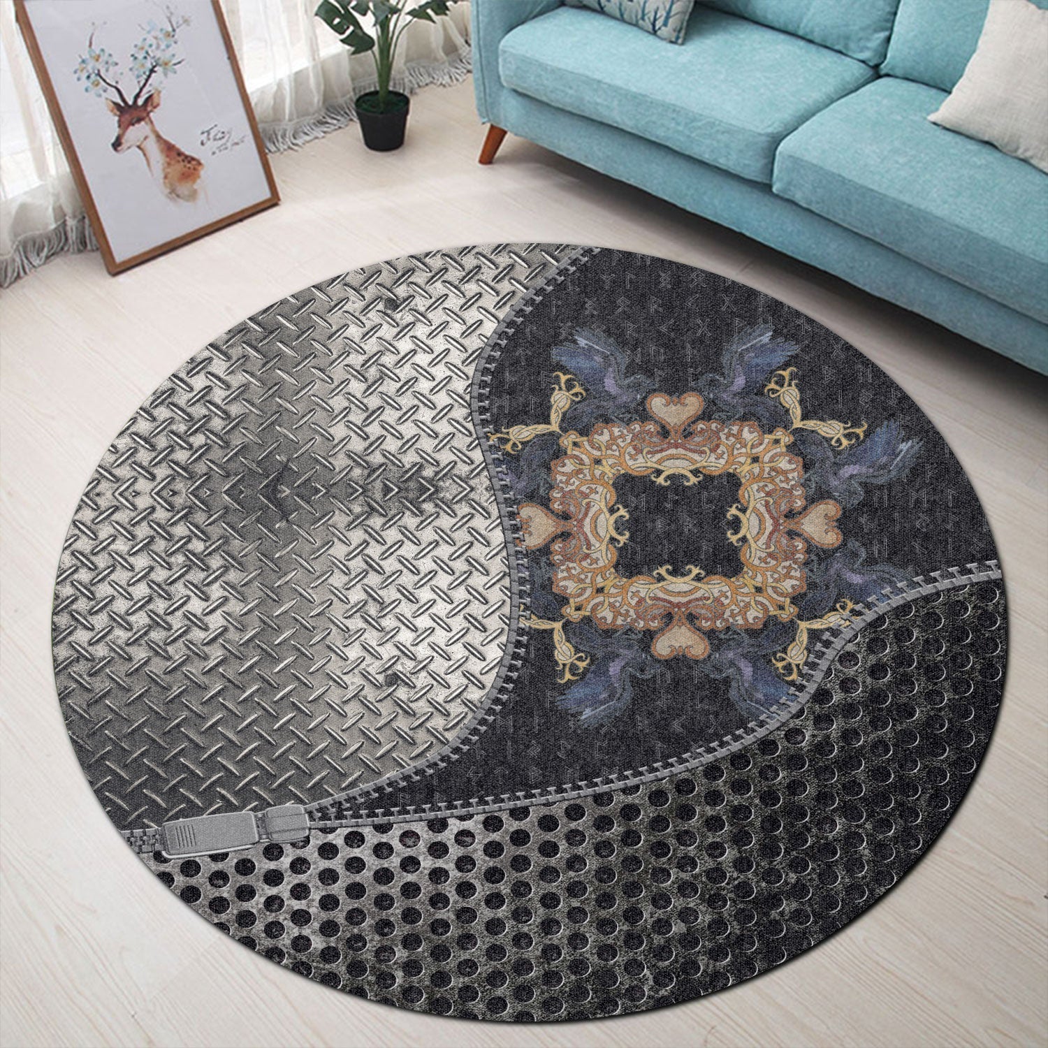 viking-carpet-celtic-raven-ornament-frame-colorful-round-carpet