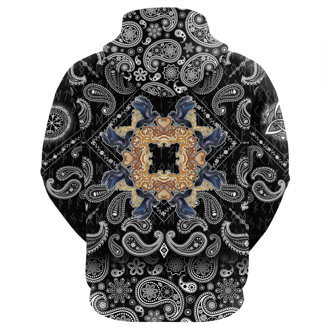 Viking Hoodie Celtic Raven Ornament Frame Colorful with Bandana Paisley Style RLT12 - Wonder Print Shop